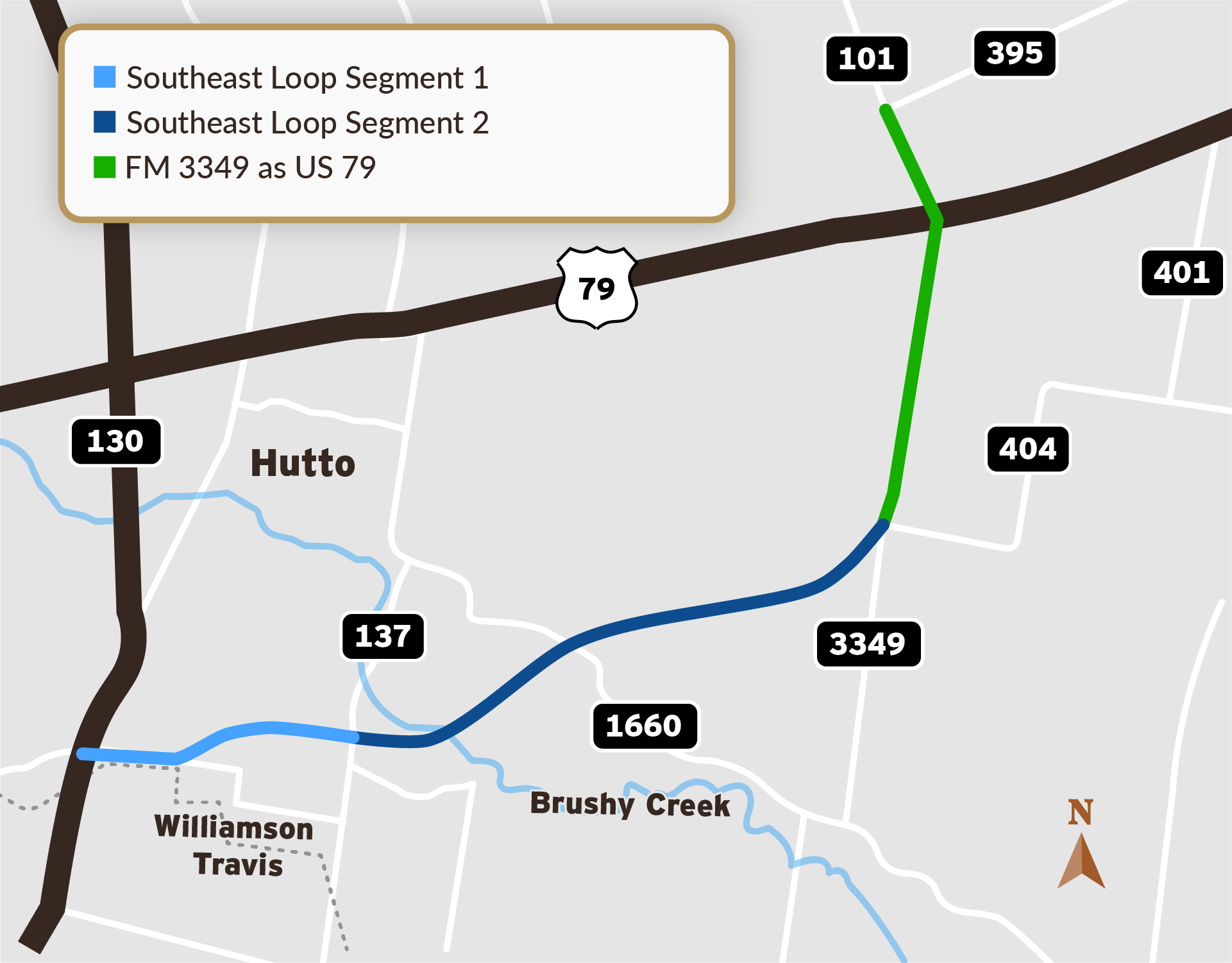 Southeast Loop Road Construction Project Map in Williamson County